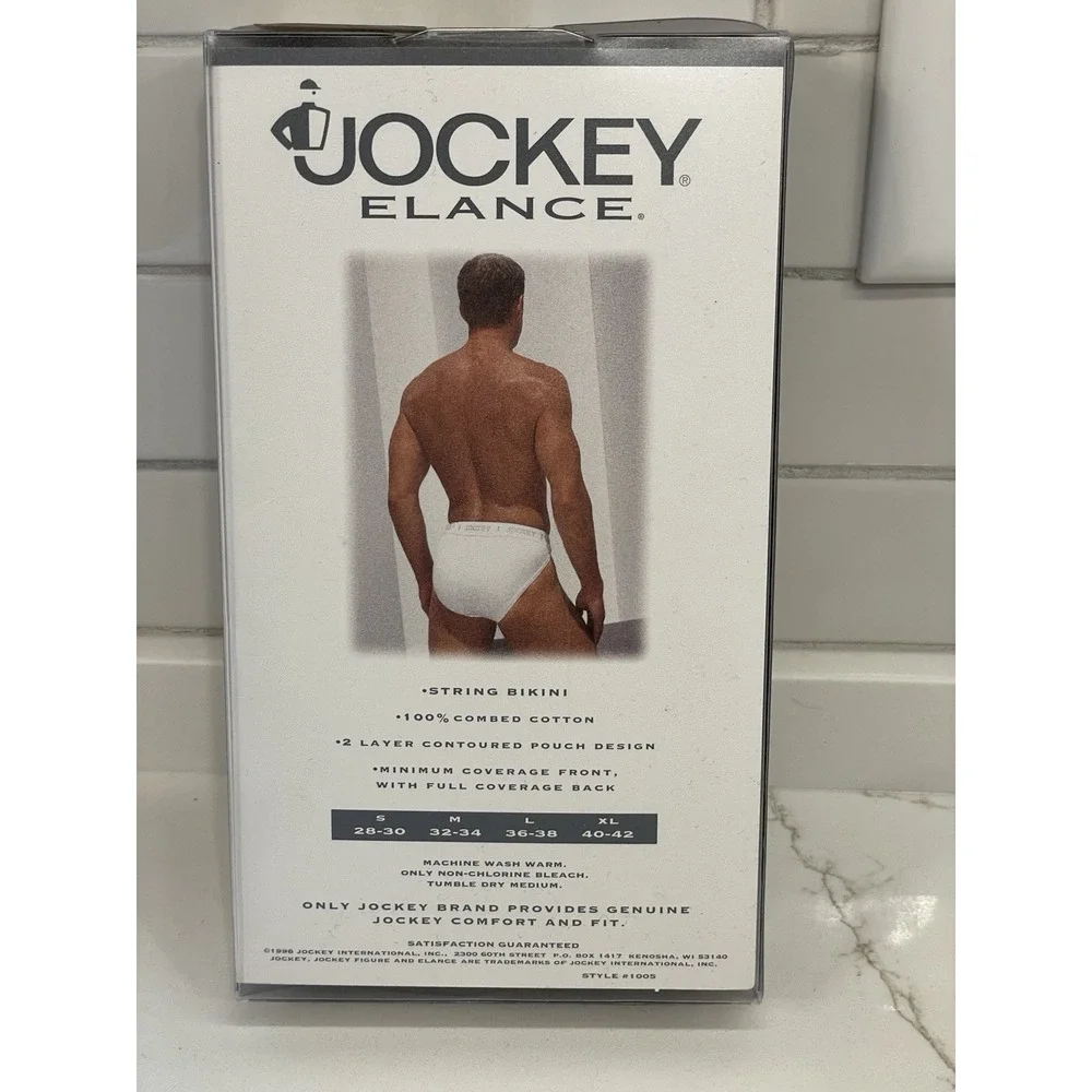 Vintage Jockey Elance Men Medium String Bikini Black‎ 2 Pack Cotton 1996 New
